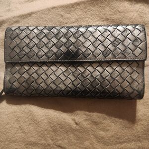 Bottega Veneta Silver Woven Clutch